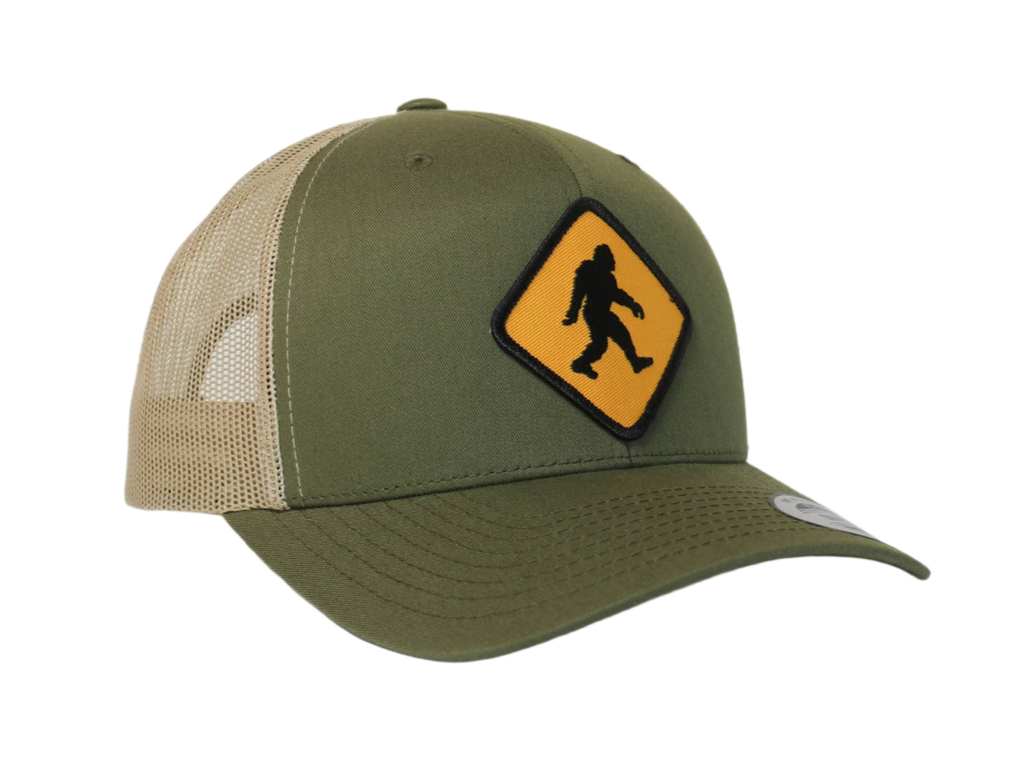 Bigfoot Crossing Vintage Style Trucker Hat - SnapBack Cap : Moss/Khaki