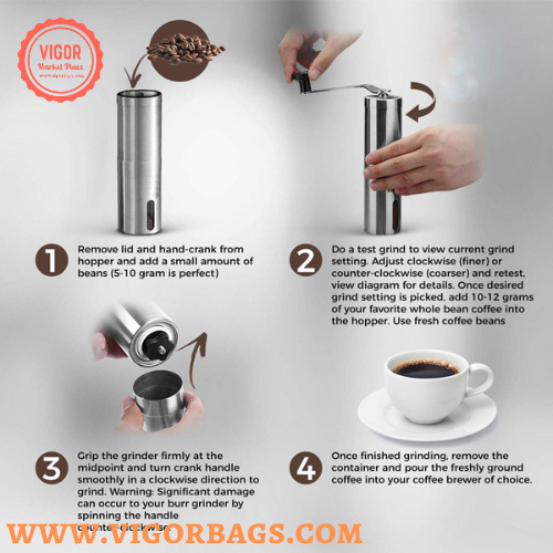 Portable Hand Coffee Bean Grinder Adjustable Knob Settings -: Mix & Match Colors